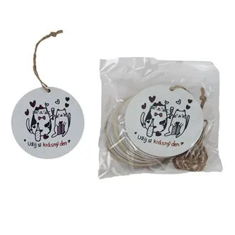 Visačka kočky s nápisem Užij si krásný den, 10 ks D7867