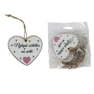 Srdce k zavěšení s nápisem Nejlepší učitelka na světě, 10 ks D7870