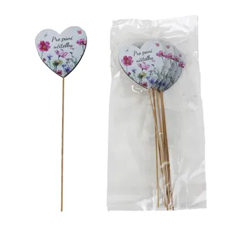 Dekorační zápich srdce s nápisem Pro paní učitelku, 8 ks D7880