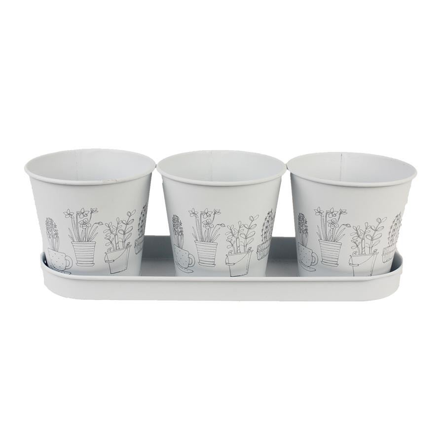Sada 3 květináčů s táckem K2601-01