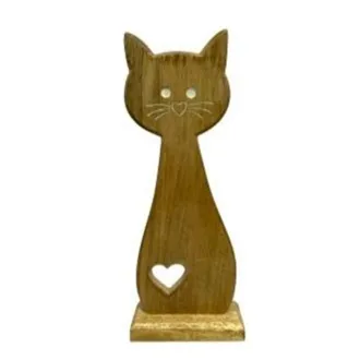 Kočka dřevo 21,5cm natural M0098/1