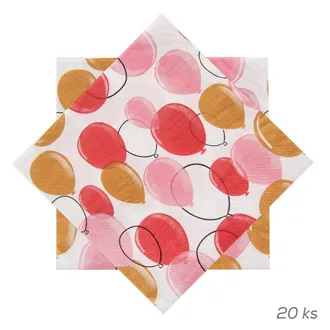 Ubrousek papír balónky 20 ks 33x33 cm růžová O0561