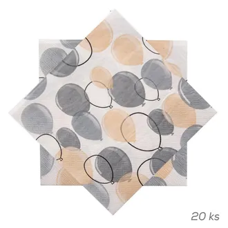 Ubrousek papír balónky 20 ks 33x33 cm šedá O0562