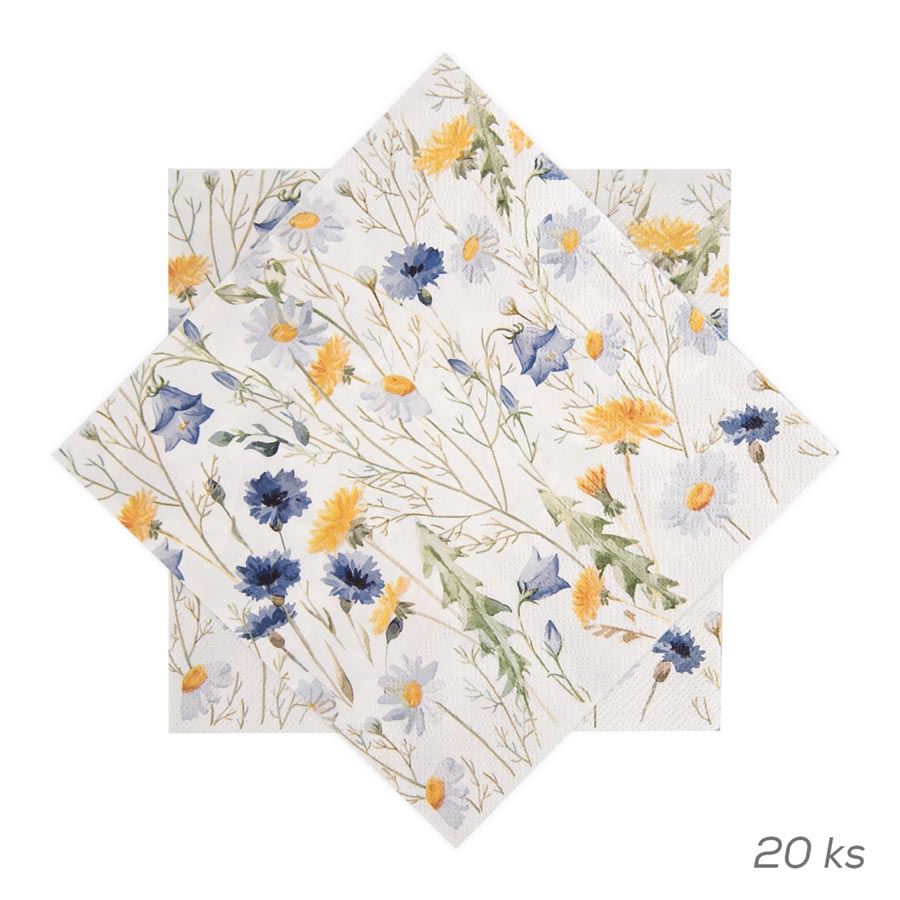 Ubrousek papír jarní květy 20 ks 33x33 cm modrá O0566