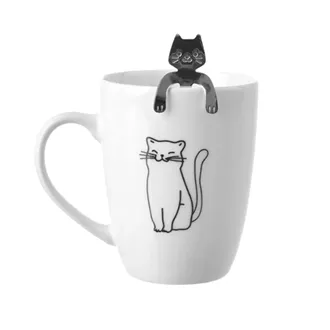 Hrnek porcelán + lžička kočka O0577