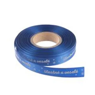 Stuha polyester vánoční Šťastné a veselé 25 m modrá