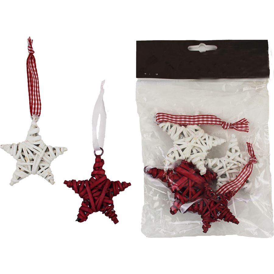 Hvězda červ. + bílá 7cm, 6ks P0349