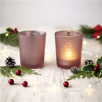 Skleněný svícen růžový S0029