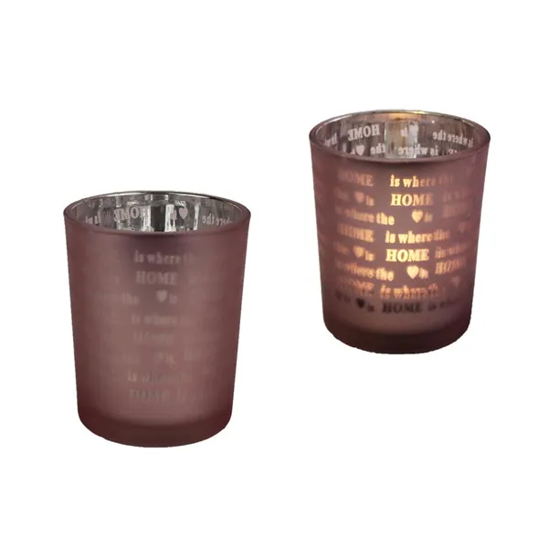 Skleněný svícen růžový S0029