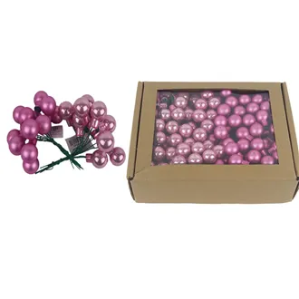 Skleněné baňky na drátku růžové, pr. 2cm, S0570-05/BOX 144 ks