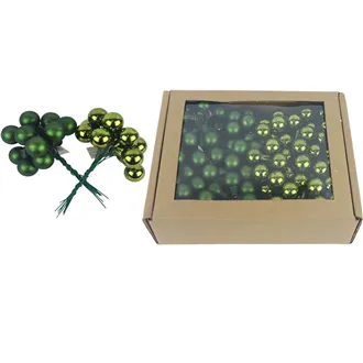 Skleněné baňky na drátku zelené, pr. 2cm, S0570-16/BOX 144 ks