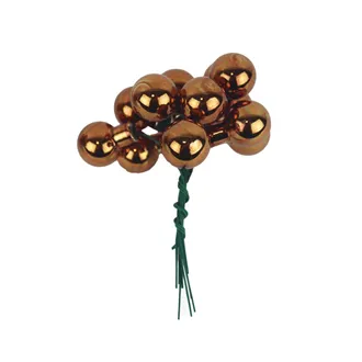 Skleněné baňky na drátku, hnědá lesklá, pr. 2 cm, 12 ks, S0570-18/L 