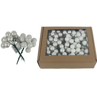 Skleněné baňky na drátku perleťové, pr. 2cm, S0570-26/BOX 144 ks