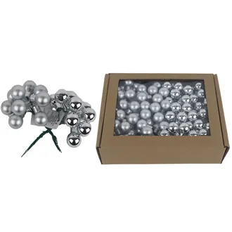 Skleněné baňky na drátku stříbrné, pr. 2cm, S0570-28/BOX 144 ks