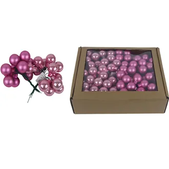 Skleněné baňky na drátku růžové, pr.2,5cm, S0571-05/BOX 144 ks
