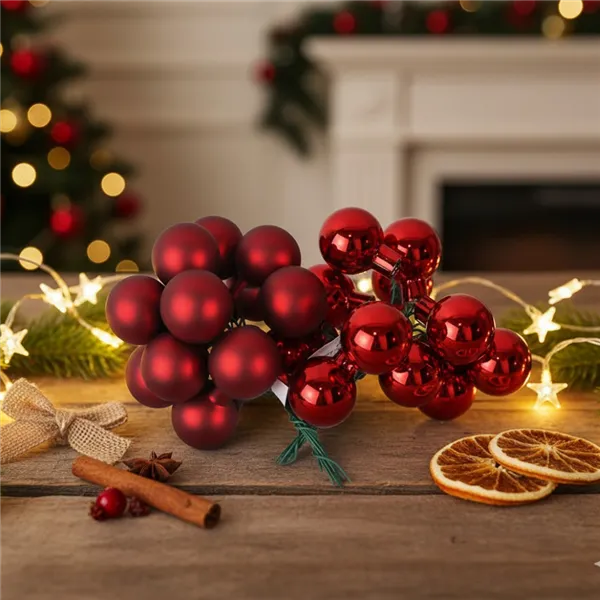 Skleněné baňky na drátku červené, pr.2,5cm, S0571-08/BOX 144 ks