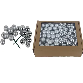 Skleněné baňky na drátku stříbrné, pr.2,5cm, S0571-28/BOX 144 ks