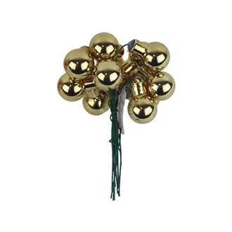 Skleněné baňky na drátku, champagne lesklá, pr.2,5 cm, 12 ks, S0571-30/L 