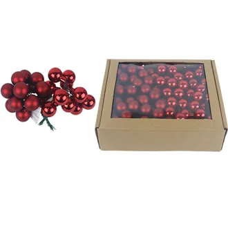 Skleněné baňky na drátku červené, pr. 2,5cm, S0571-34/BOX 144 ks