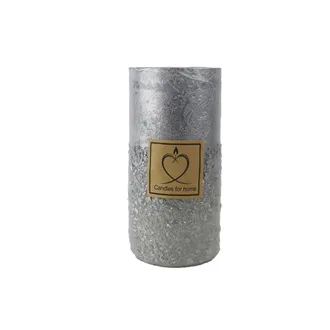 Metalická stříbrná svíčka válec 7 x 14 cm S0584-28